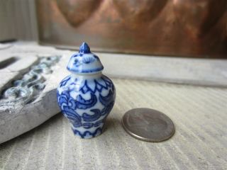 Vintage Dollhouse Miniature Blue Delft Porcelain Ginger Jar Urn Vase W/ Lid