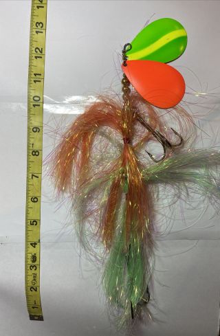 Large Spinning Bucktail Bait Musky Walleye Trout Salmon Great Lakes Ocean 11 1/2