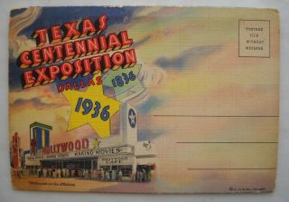 Vintage 1936 Texas Centennial Exposition Postcard With 18 Fold Out Views