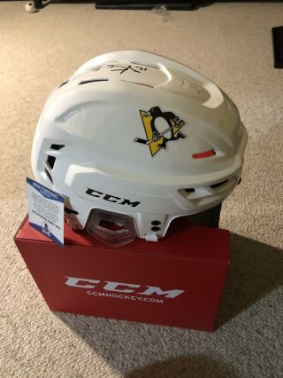 Evgeni Malkin Autographed Penguins Ccm White Full - Size Hockey Helmet - Bas
