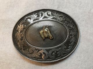 Vtg Sterling Silver Overlaid Horse Head Belt Buckle Western Style Made In Mexico