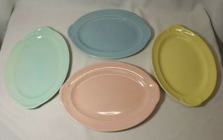 4 Vintage Lu - Ray Pastel 11.  75 " Oval Platters Blue,  Green,  Yellow & Pink