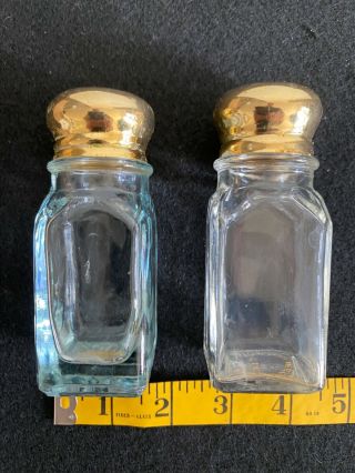 Glass Salt And Pepper Shakers Vintage - Retro Style Set - Brass Tops