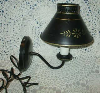 Vintage Metal Black & Gold Tole Wall Lamp W/shade