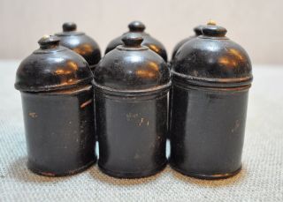 Old Vintage Set of 6 Hand Carved Black Lacquer Painted Wooden Box 2
