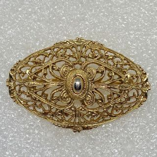 1928 Vintage Victorian Style Oval Brooch Pin Gold Tone Costume Jewelry