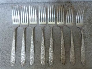 8 Vintage Silver - Plate Flatware National Silver Co.  Narcissus Dinner Forks 7.  38 "