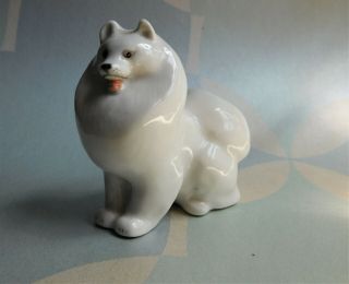 Vintage Lomonosov Proud Samoyed Spitz Porcelain Dog Figurine White Ussr