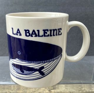 Taylor Ng 1979 La Baleine Whale W/calf Cobalt Blue Mug Cup Vintage Japan