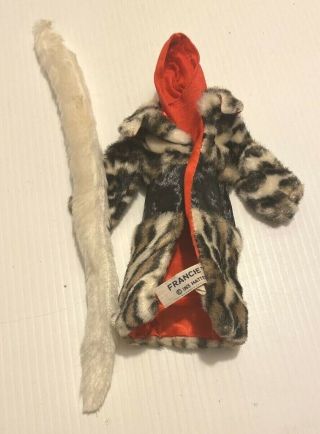 Vintage 1965 Mattel Barbie Francie Fur Coat & Hood Fur Belt Or Scarf