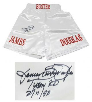 James Buster Douglas Signed White Boxing Trunks W/tyson Ko 2 - 11 - 90 - Jsa