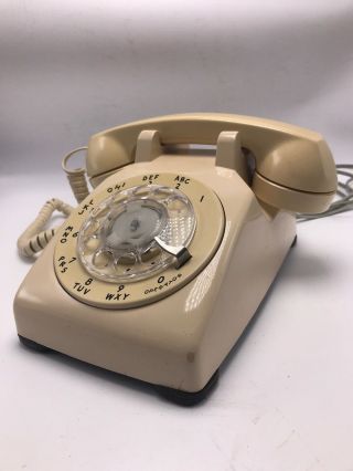 Vintage At&t Desk Phone 500 Dm Rotary Dial Beige Telephone Volume Adjust