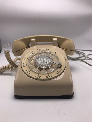 Vintage AT&T Desk Phone 500 DM Rotary Dial Beige Telephone Volume Adjust 2