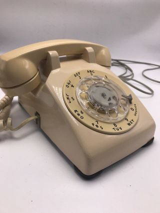 Vintage AT&T Desk Phone 500 DM Rotary Dial Beige Telephone Volume Adjust 3