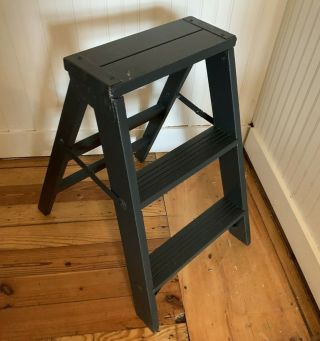 Vintage Small 2 Step Stool Folding Ladder Dark Gray 24 " H X 12.  5 " W Refab