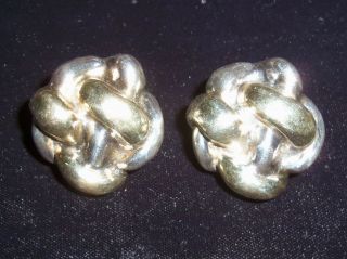 Vtg Frederic Jean Duclos Sterling Silver Two Tone Cable Knot Clip - On Earrings