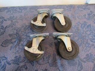 Set Of 4 Vintage Bassick Industrial Swivel Casters Rubber Wheels Cart Dolly