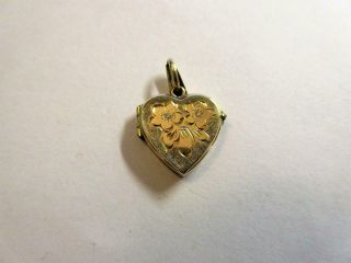Vintage 9ct Gold Heart Shaped Photo Locket,  Pendant,  Floral Decoration