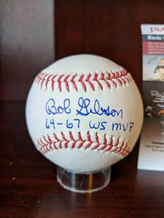 Bob Gibson 64 - 67 Ws Mvp Signed Autographed Oml Baseball Jsa Cardinals Hof