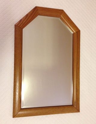 27.  25 X 17.  25 " Wood Vintage Oak Mirror Wall Hanging Bevel Glass