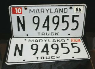 Vintage Pair 1986 Maryland Truck License Plates