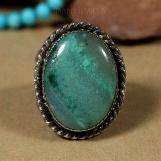 Old Pawn Vintage Navajo Handmade Sterling Silver Green Agate Ring Size 10