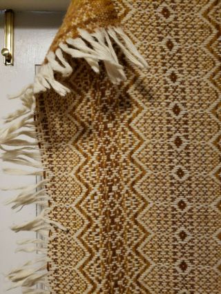 VTG Amana Woolen Mills Blanket 100 Wool Fringe Tan White Nordic Made in USA 2