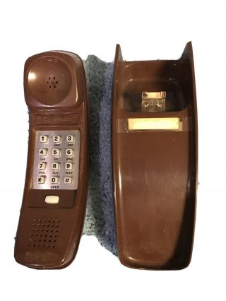 Vintage Brown Trimline Wall Telephone - Push Button No Cords As Found A410