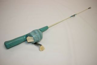 Vintage Zebco Rod And Reel Combo / Blue Kids Pole - Ice Fishing Pole 25 Inches