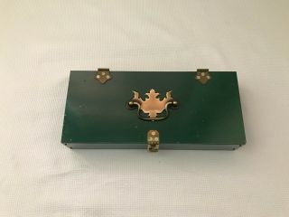Vintage Metal / Wood Trinket Box With Brass Hinges/clasp,  Green,  Felt Lined