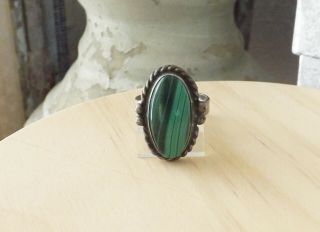 Navajo Sterling Silver Green Malachite Native American Rope Vintage Size 7 Ring
