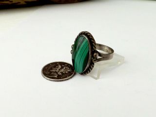 Navajo Sterling Silver Green Malachite Native American rope Vintage Size 7 Ring 2