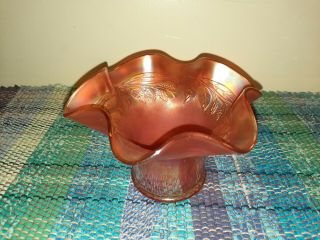 Vtg.  Fenton Carnival Glass 3.  5 Inch Iridescent Small Fluted Bowl Leaves W/pods