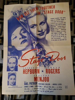 Vintage Movie Poster Stage Door Katharine Hepburn Ginger Rogers Rko One Sheet