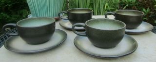 Set 4 Vintage Edith Heath Ceramics Sea And Sand Mcm California Cups & Saucers