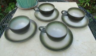 Set 4 Vintage Edith Heath Ceramics SEA AND SAND MCM California Cups & Saucers 3