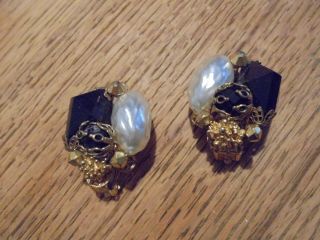 Vintage Clip Earrings " Miriam Hasskel Style " Wear / Resell
