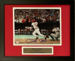 Pete Rose Signed Cincinnati Reds Framed Baseball 8x10 Photo 4192 4256 Hit