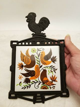Vintage Cast Iron Trivet Farm Chicken & Birds