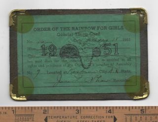 1951 Vintage Masonic Order Of The Bfcl Rainbow Girls - Nashua Nh Membership Card