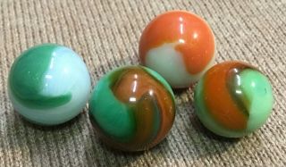 Vintage Akro Agate Corkscrew Marbles - Greens,  Oranges