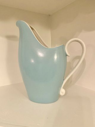 Vintage Metlox Poppytrail “del Rey” 64 Oz Pitcher In Blue And White,  1950s