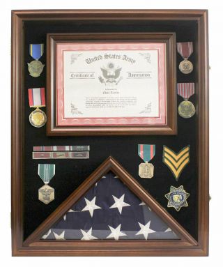 Military Shadow Box Flag Display Case For A 3 