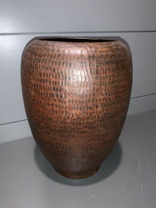 Antique Arts & Crafts Hammered Copper Vase Stickley Era Vintage 9” Tall 6” Wide