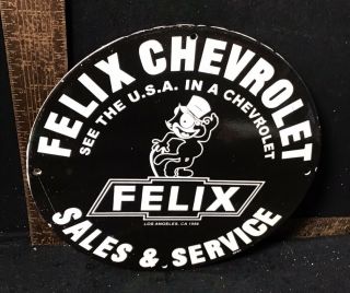 Vintage Porcelain Felix Chevrolet Sales And Service Gas And Oil Sign