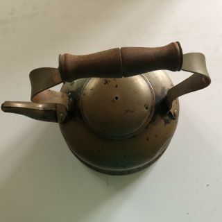 Vintage Copper Tea Pot Kettle W Wood Handle Very Old Antique Rustic