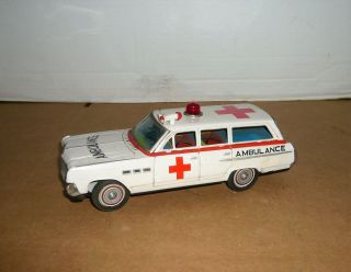 Vintage Japan Tin Battery Op.  Bandai Ambulance Toy Car