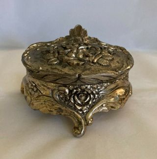 Lovely Vintage Metal Nouveau Style Floral Trinket / Jewelry Box 5 " X 2 7/8 "