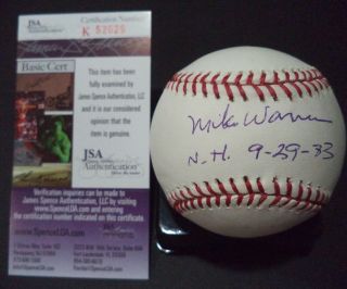 Mike Warren N.  L.  9 - 29 - 83 Signed Autographed Romlb Baseball Jsa K52629