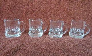 Vtg Set 4 Federal Glass Clear Mini Shot Beer Mugs Toothpick Holders Ex